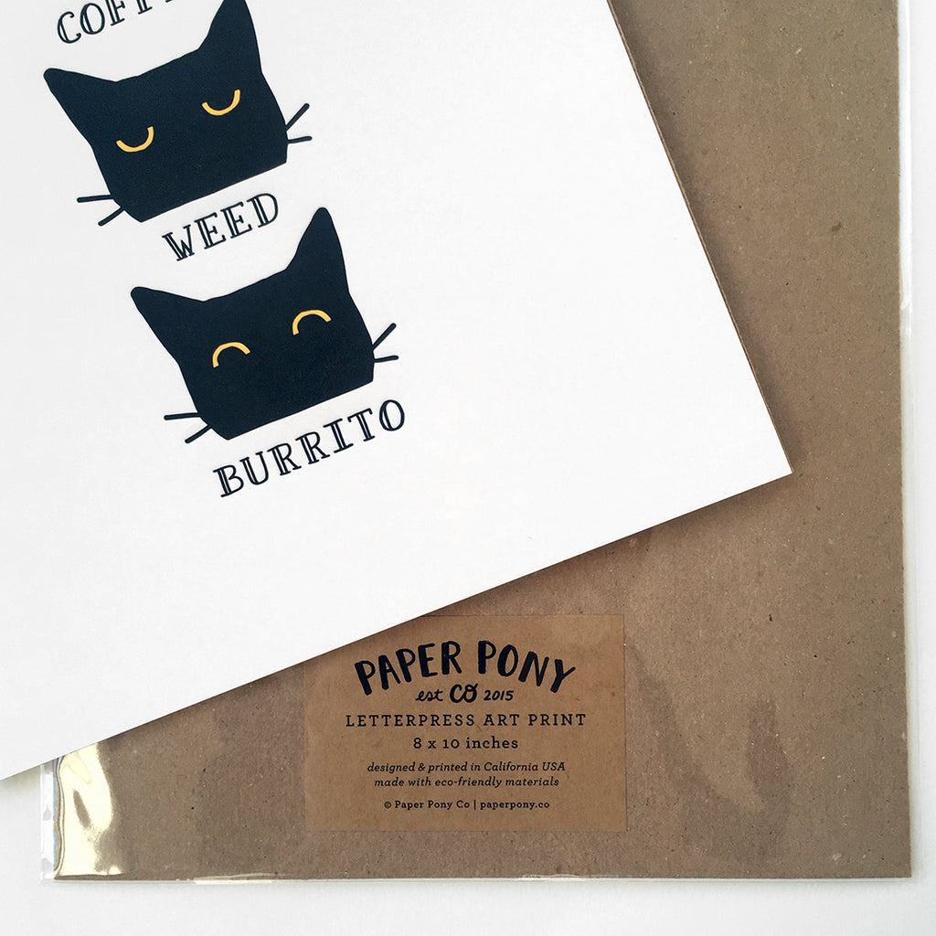 Coffee Weed Burrito - Letterpress Art Print, Art Prints - Paper Pony Co.