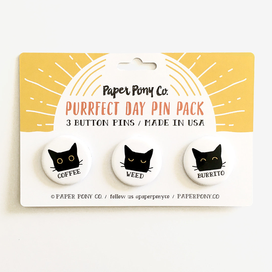 Purrfect Day Pin Pack, Button Pins - Paper Pony Co.